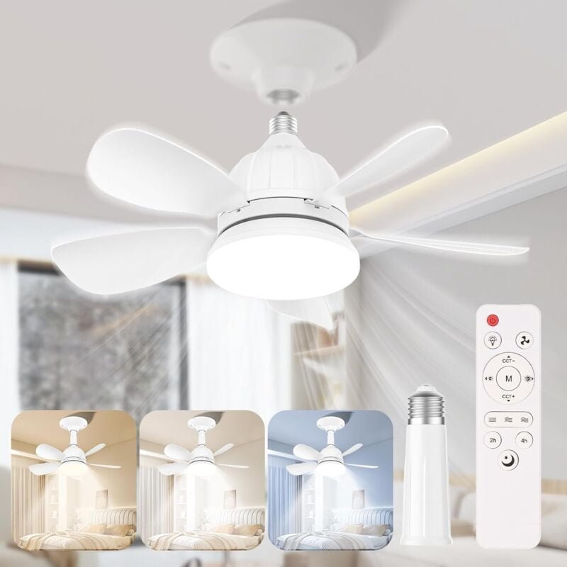 Deckenventilator mit Licht und Fernbedienung, 18 Zoll, dimmbare E27-LED-Lampe, leiser Deckenventilator mit einstellbarer...