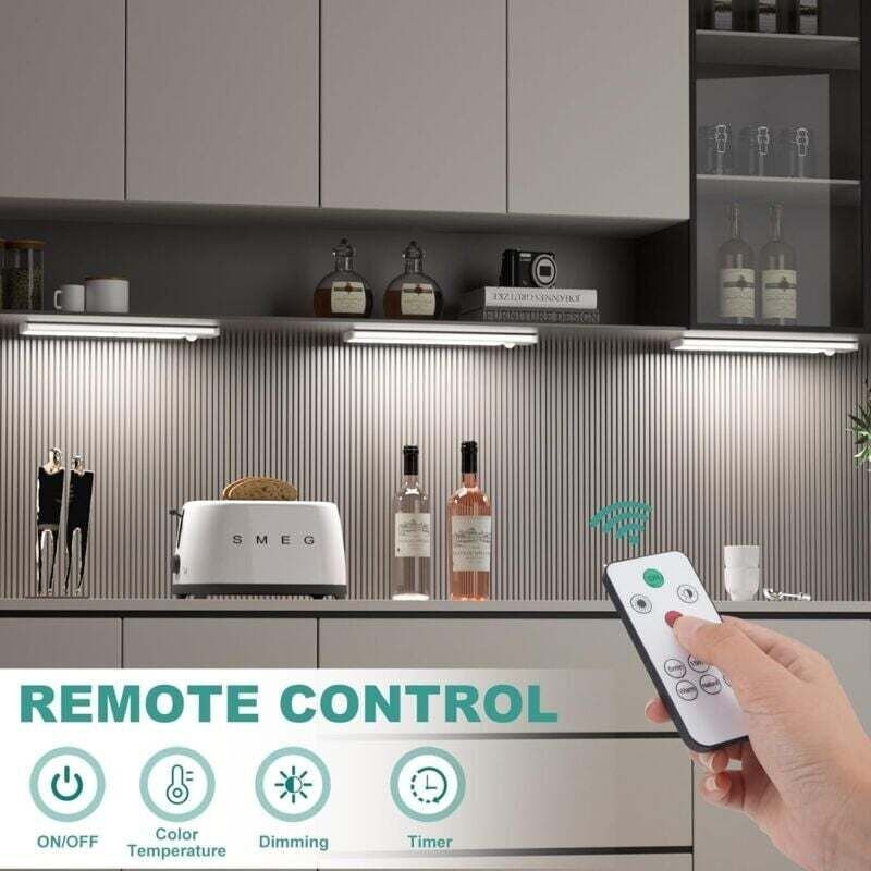 Unterbaubeleuchtung mit Bewegungsmelder und Fernbedienung, 3 Farbtemperaturen, LED-Möbelbeleuchtung, USB-C-aufladbar, di...