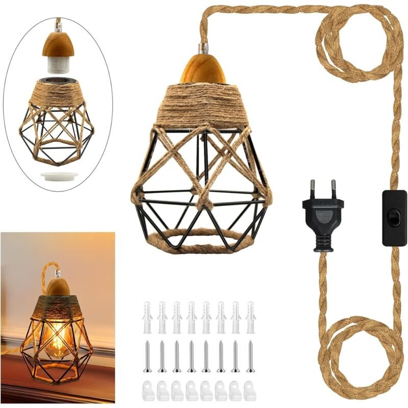 Vintage-Pendelleuchte, 4,5 m langes industrielles Pendelleuchten-Set mit Schalter, E27-Holzfassung mit Kabel, Lampenschi...