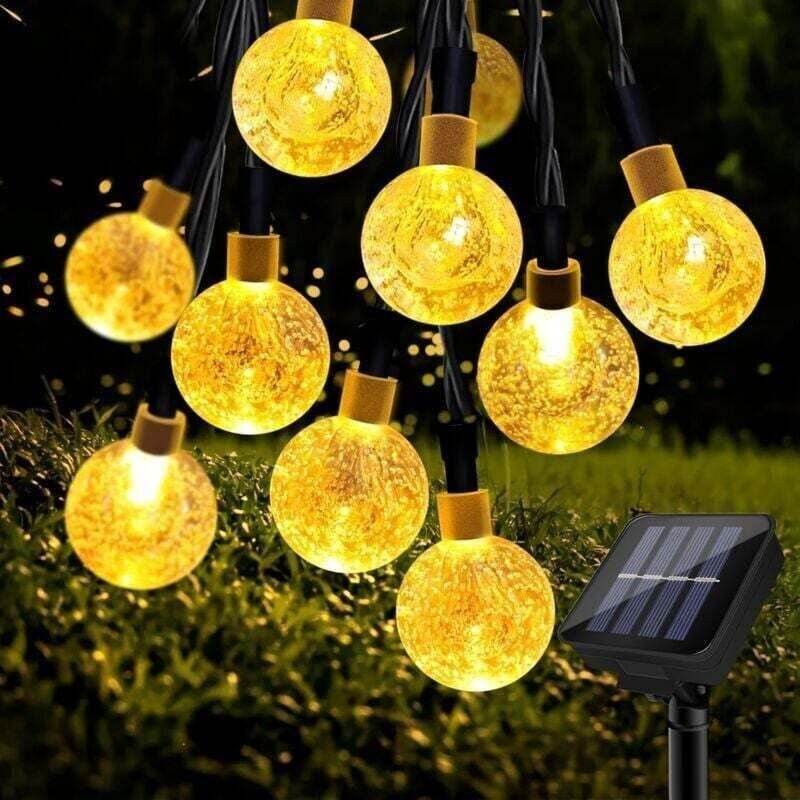 Solar-Lichterkette für den Außenbereich, 11 m, 60 LEDs, wasserdicht, 8 Modi, für Garten, Terrasse, Partys (Warmweiß)