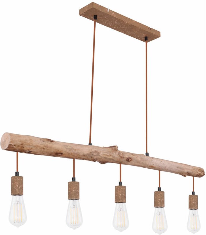 Vintage Stil Decken Pendel Lampe rostfarben Wohn Zimmer Holz Balken Hänge Leuchte Höhenverstellbar Globo 15327-5N