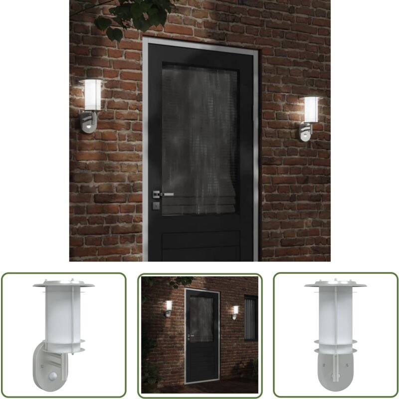 Außenwandleuchte mit Bewegungsmelder Silbern Edelstahl - Outdoor-Beleuchtung - Wandleuchte - Bewegungsmelder - Edelstahl...