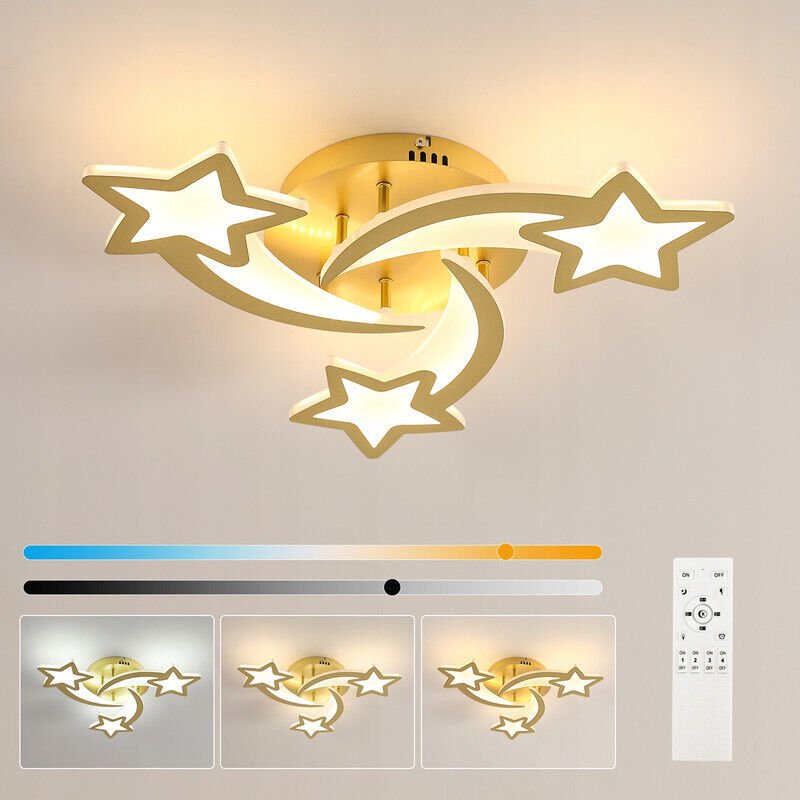 GOECO Dreiflammige LED-Deckenleuchte – Acrylgehäuse mit Goldfinish – 51 x 51 x 9 cm – 30 W, stufenlos dimmbar (3000 K–65...