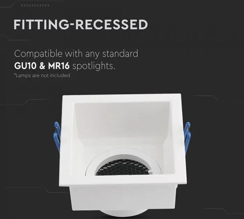 V-TAC Quadratische GU10 Einbaustrahlerhalterung mit blendfreiem Wabengitter