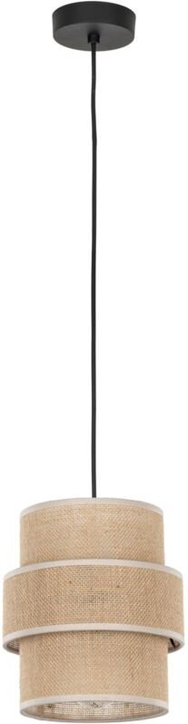 Licht-erlebnisse - Hängelampe Metall Stoff E27 d: 20 cm h: max. 150 cm Schwarz Natur rund Modern Hängeleuchte