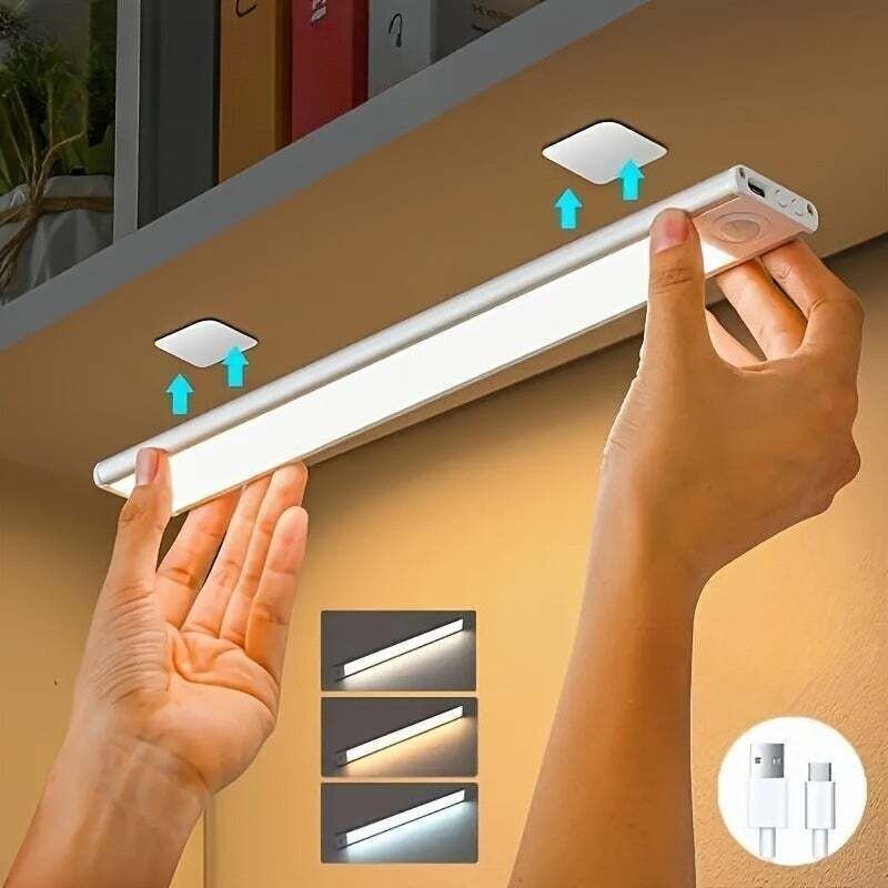 LED-Wandleuchte mit Bewegungsmelder, 10 cm Metallstreifen, magnetisch und per USB aufladbar, für Schrank, Küche, Treppen...
