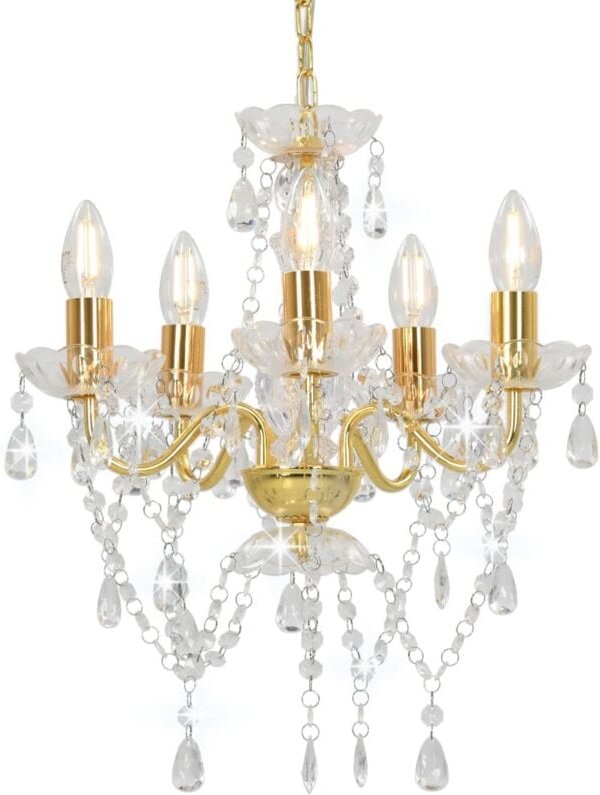 Kronleuchter mit Perlen Golden Rund 5×E14 Vidaxl