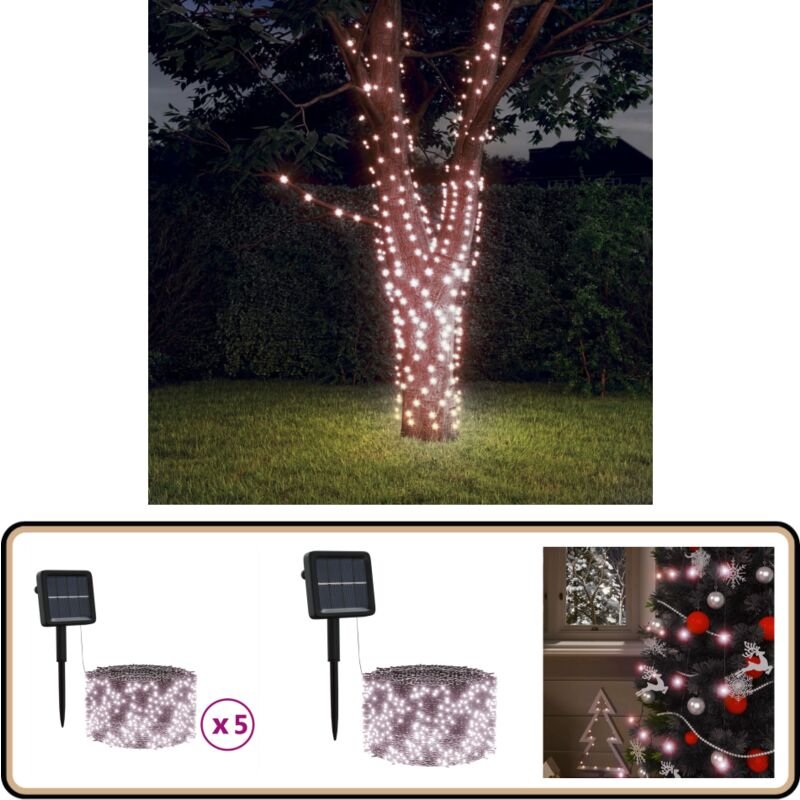 Solar-Lichterketten 5 Stk. 5x200 led Warmweiß Innen Außen - Solarleuchten - Outdoor Beleuchtung - Lichterkette - Weihnac...