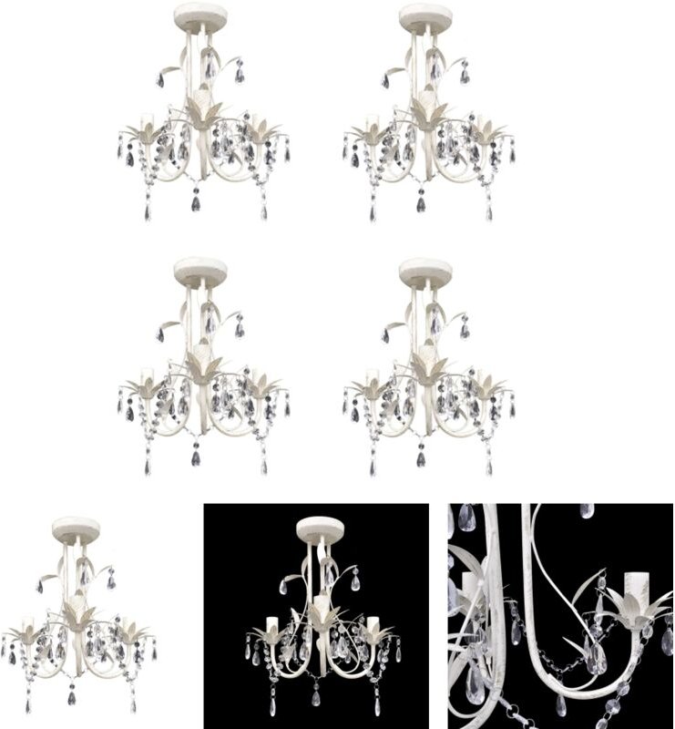 Kristall-Deckenleuchte Kronleuchter 4 Stk. Elegantes Weiß - Kronleuchter - Weiß - The Living Store