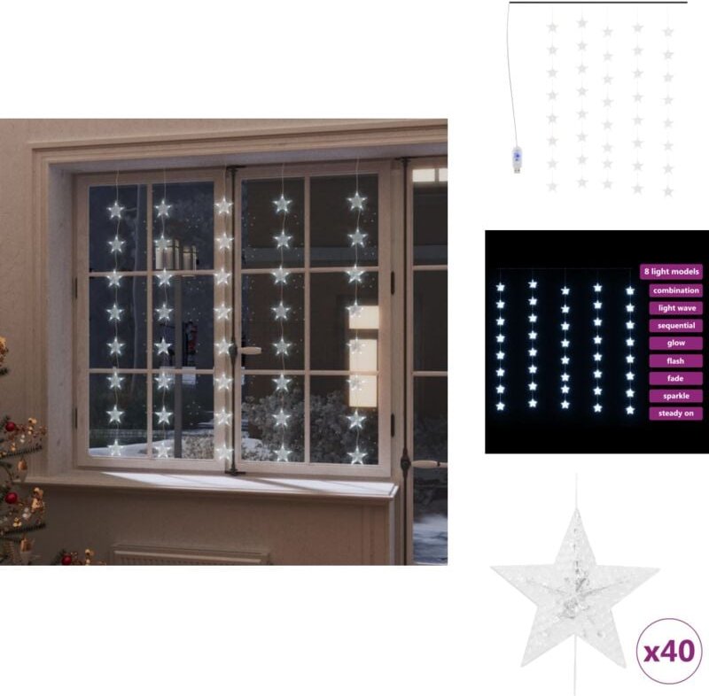 Led Sternenvorhang Lichterkette 200 led Kaltweiß 8 Funktionen - led Sternenvorhang - Lichterketten - Weihnachtsdeko - Ou...