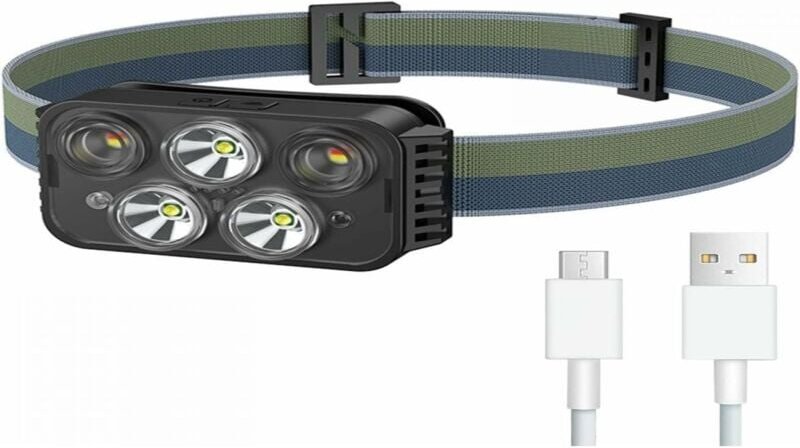 Stirnlampe, 2000 Lumen superhelle LED-Stirnlampe, USB-aufladbar, 8 Leuchtmodi, Bewegungssensor, IPX6 wasserdicht, für Ki...