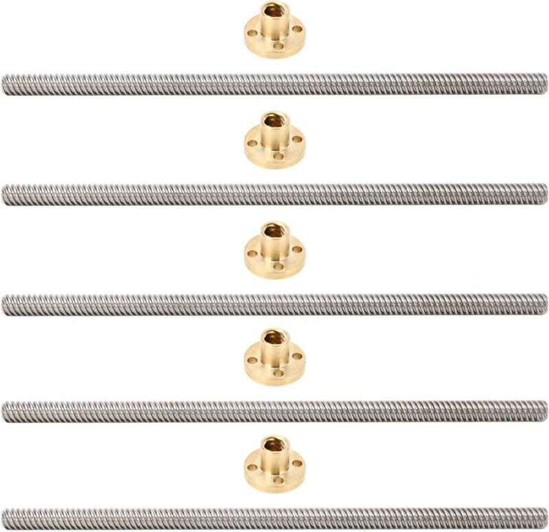 Satz mit 5 Kugelgewindespindeln T8, 2 mm Steigung, 8 mm Länge, 200 mm Gewindestange für Linearbewegung, mit Messingmutte...