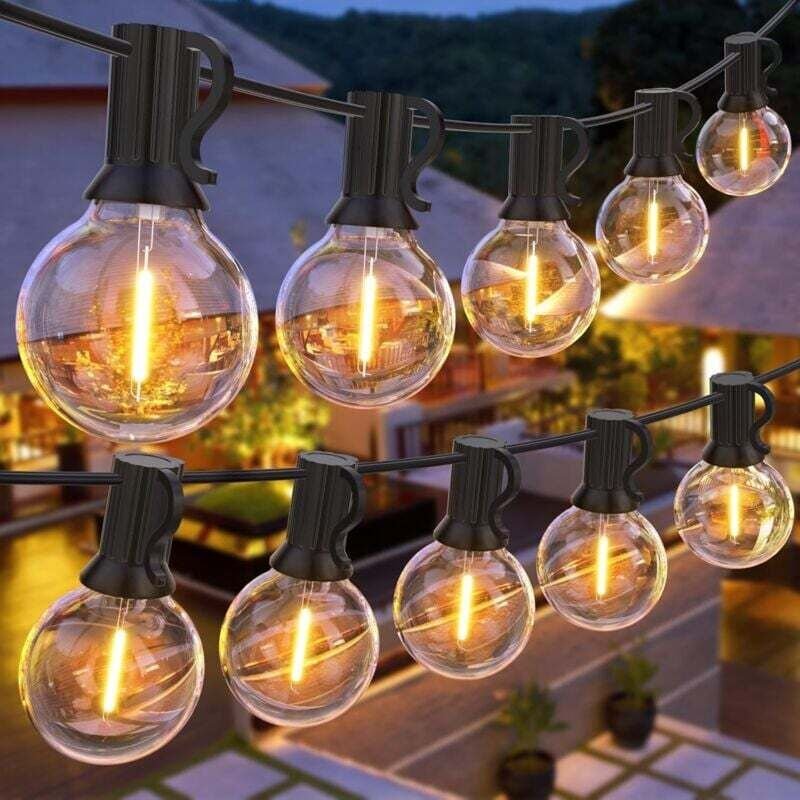 G40 Lichterkette für den Außenbereich, 30 m (100 Fuß) G40 LED-Lichterkette mit 50 Glühbirnen + 2 Ersatzbirnen, 2700 K wa...