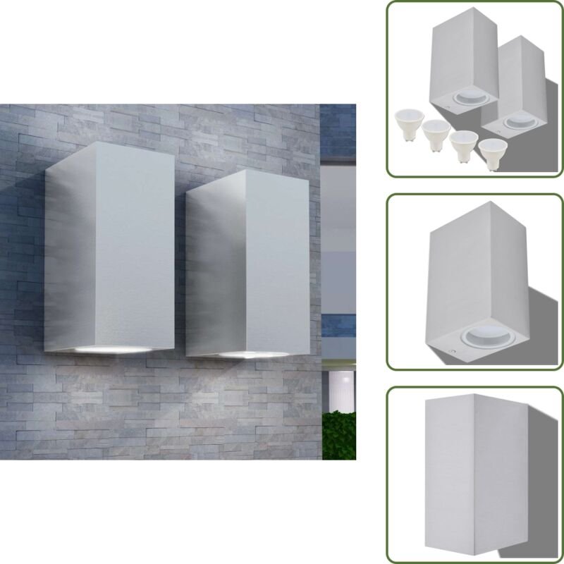 LED-Außenwandleuchten 2 Stk. Quadratisch Auf-/Abwärts - LED-Leuchte - Außenwandleuchte - Edelstahl Optik - Warmweiß - IP...