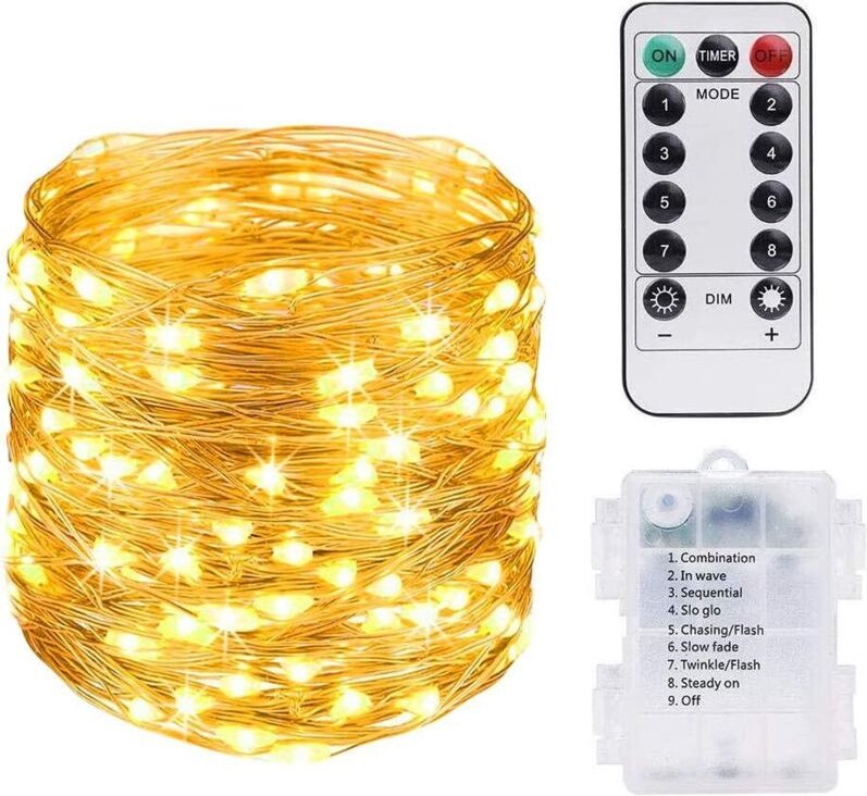 10 m lange Lichterkette mit 100 LEDs, batteriebetriebene Lichterkette aus Kupferdraht mit Fernbedienung für Karneval, Pa...