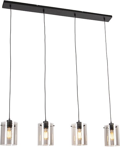 Design Hängelampe schwarz mit Rauchglas 4-Licht - Kuppel