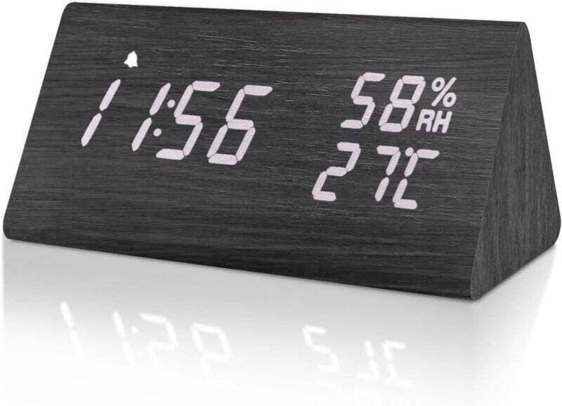 Odipie - Digitaler Wecker, Holzwecker, Digitaluhr mit einstellbarer Helligkeit, Schlummerfunktion, Temperatur, Luftfeuch...