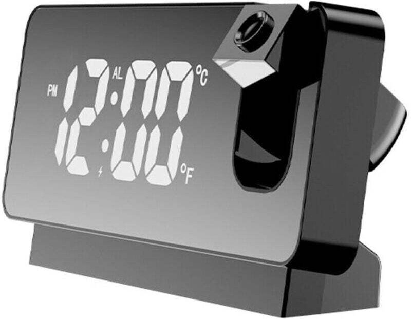 Projektionswecker fürs Schlafzimmer, digitales Radiowecker mit 0-100% Dimmer und 2 USB-Ladeanschlüssen, 180° drehbarem P...