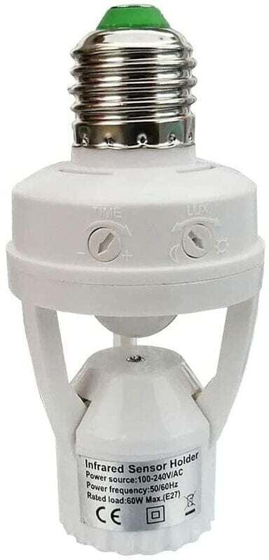 Fassung mit PIR-Bewegungsmelder Leuchtmittel mit E27-Sockel für den Innenbereich mit Zeit- und Lichteinstellung