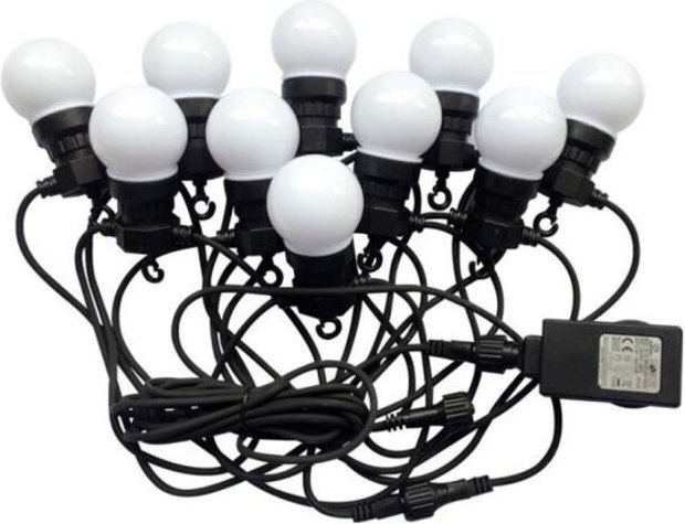 5 m Lichterkette, 10 Mini Globe LED-Birnen 5 w, Farbe Weiß mit Schuko, Warmweiß, IP44 - V-tac