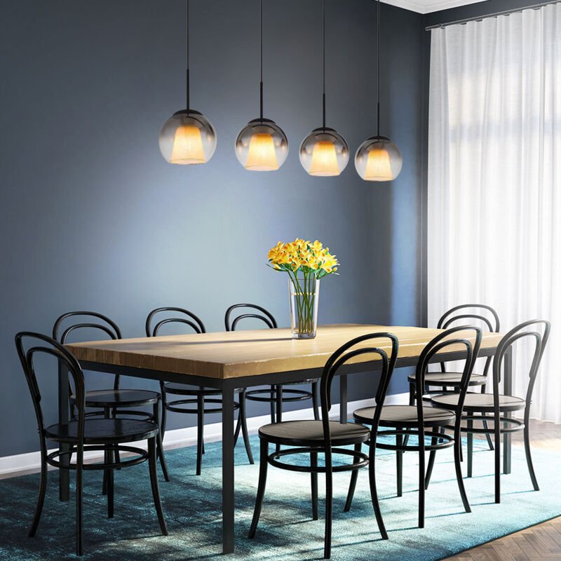 Pendelleuchte Esszimmerleuchte Hängelampe E27 Kristalle rauch Glaskugeln schwarz