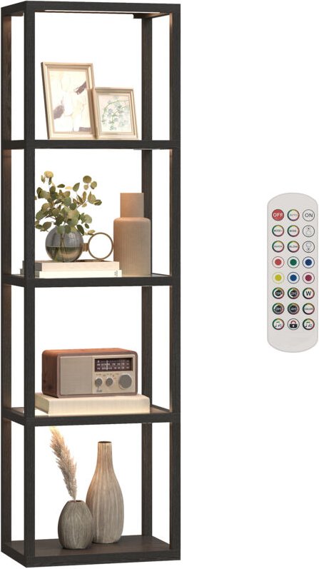 RGB Stehlampe mit Glasregalen, 4-Ebenen-LED-Stehleuchte mit Fernbedienung, Musiksynchronisation, Schwarz