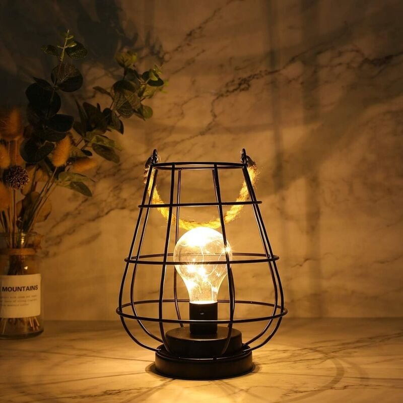 Batteriebetriebene Nachttischlampe, 19 cm hoch, kabellos, batteriebetrieben, Hängelampe mit LED-Edison-Glühbirne für Bal...