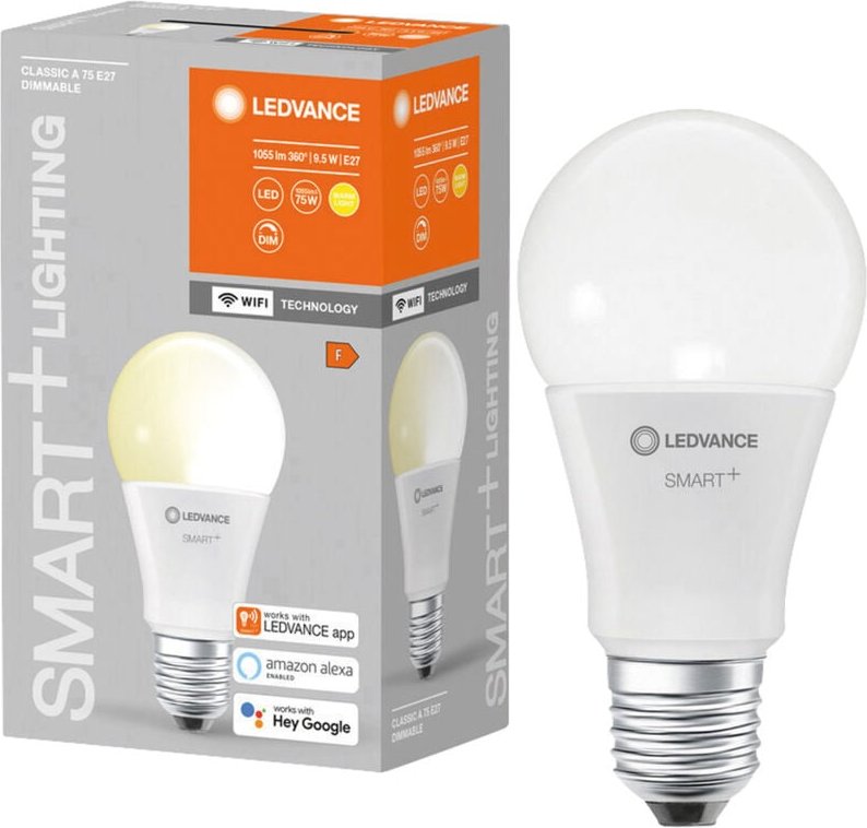 LEDVANCE LED-Lampe SMART+ WiFi Classic, A60, E27, EEK: F, 9,5 W, 1055 lm, 2700 K, Smart