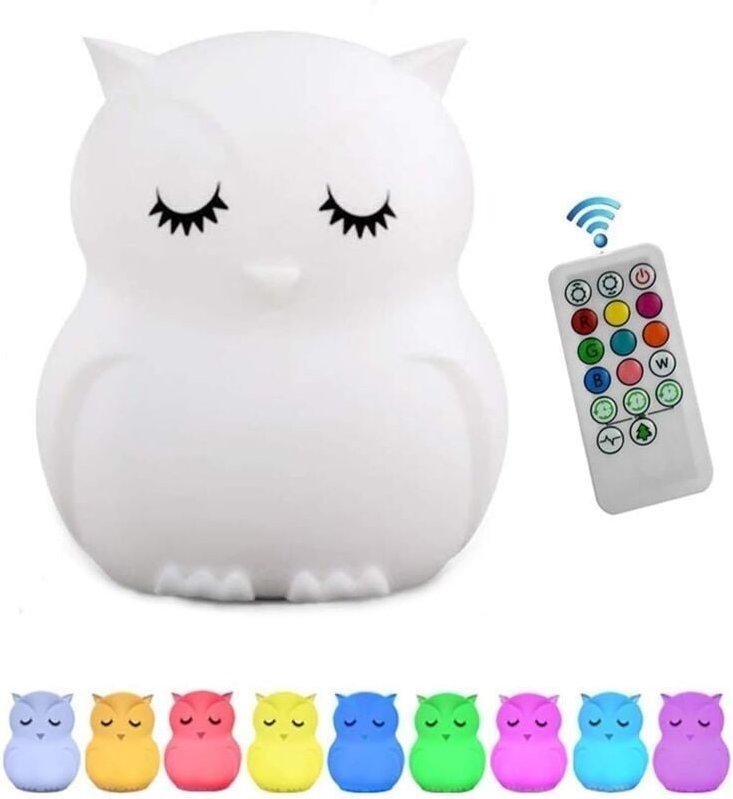 Nachtlicht für Kinder, Schlafzimmer, Baby-Nachtlicht, Lampe, mehrfarbig, Eulen-Nachtlicht, wiederaufladbar, LED-Nachtlic...