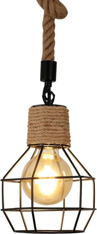 Vintage-Pendelleuchte aus Hanfseil und Holz, höhenverstellbar, Retro-Industriestil, E27, für Esszimmer, Wohnzimmer, Café