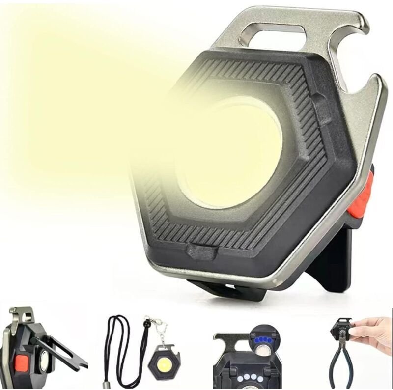 Mini-LED-Taschenlampe mit wiederaufladbarem Akku, Flaschenöffner und Magnetfuß, 500 mAh, superhell, tragbar für Reparatu...