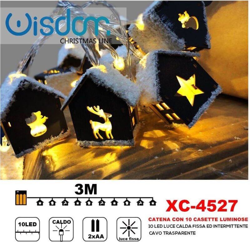 Trade Shop - KETTE 10 LICHTHÄUSER 10 LED BATTERIE WARMES LICHT FEST + INTERMITTIEREND XC-4527 -