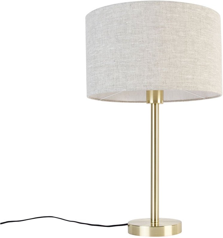 Klassische Tischlampe Messing mit Schirm hellgrau 35 cm - Simplo