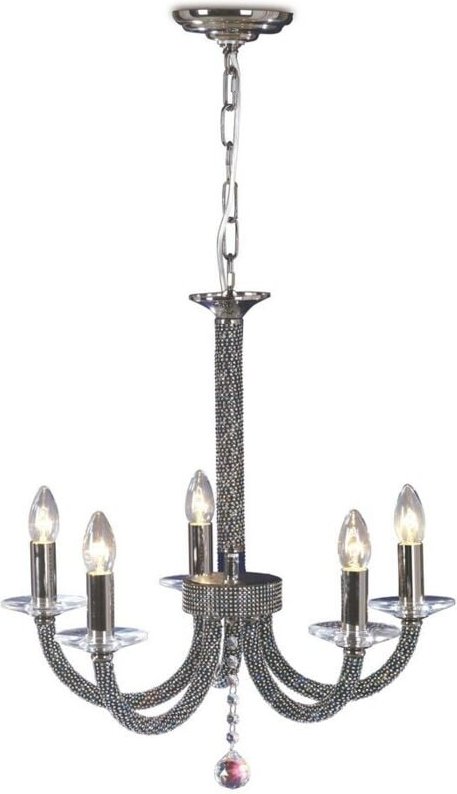 Inspired Diyas - Elena - Deckenanhänger Kronleuchter 5 Hellschwarz Chrom, Kristall