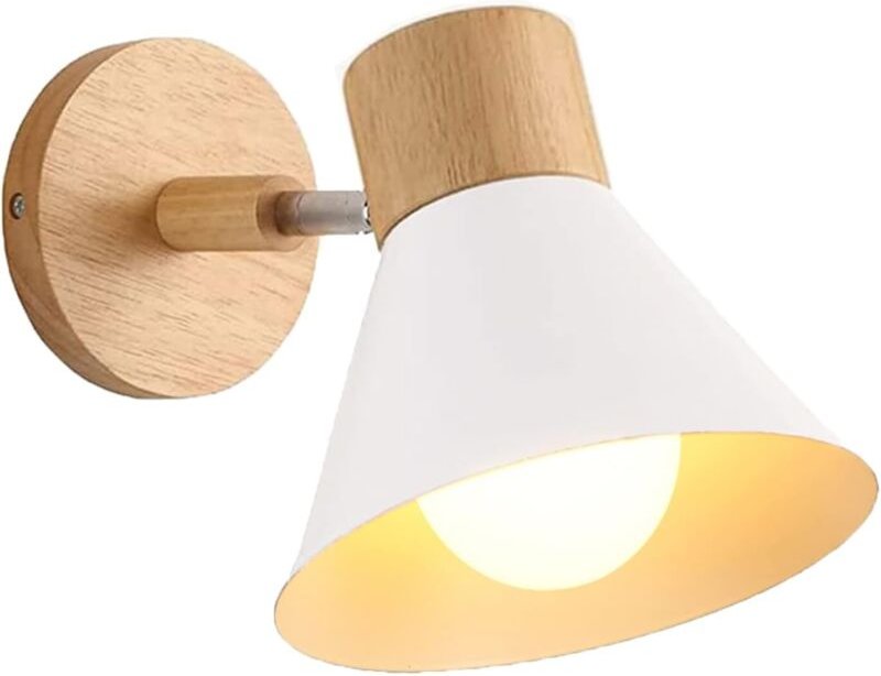 Wandleuchten Moderne Innen Wandlampe Holz Metall E27 Drehbarer für Schlafzimmer Wohnzimmer Flur Cafét - Ø18cm Weiß