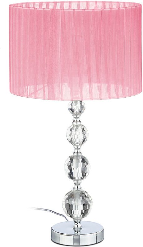 Relaxdays Tischlampe, Nachttischlampe im Kristalldesign, HxD: 54 x 29,5 cm, E27 Fassung, Tischleuchte mit Schirm, rosa