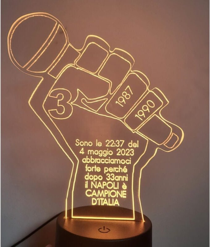 Trade Shop Traesio - Trade Shop - 3D-Feierlampe mit RGB-Farben Neapel 3 Scudetto Meister Italiens Design -