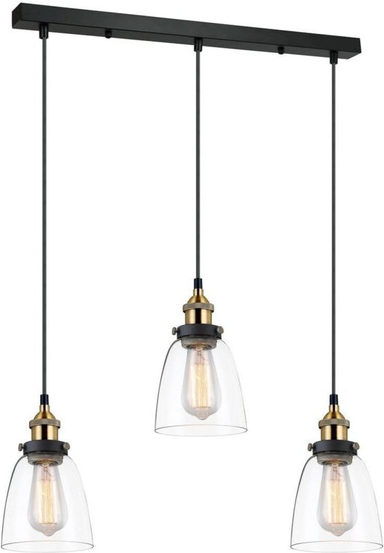 Francis - Industrie- und Retro-Anhänger schwarz, Gold 3 Light mit klarem Farbton, E27 dimmbar - Italux