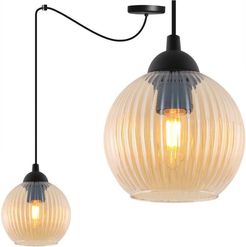 Thumbnail - Riffle Spider Hängelampe Schwarz 1 Flache Honigkugellampe E27