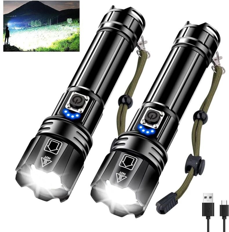 Thumbnail - Lablanc - Set mit 2 superhellen LED-Taschenlampen, wiederaufladbare Taschenlampe, leistungsstarke XHP70.2-Taschenlampe m...