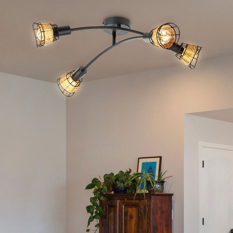 Deckenleuchte Deckenlampe Käfig-Design Metall-Grasgeflecht 4-Flammig Wohnzimmerleuchte