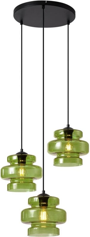 Retro-Hängelampe schwarz mit grünem Glas 3-flammig - Denise