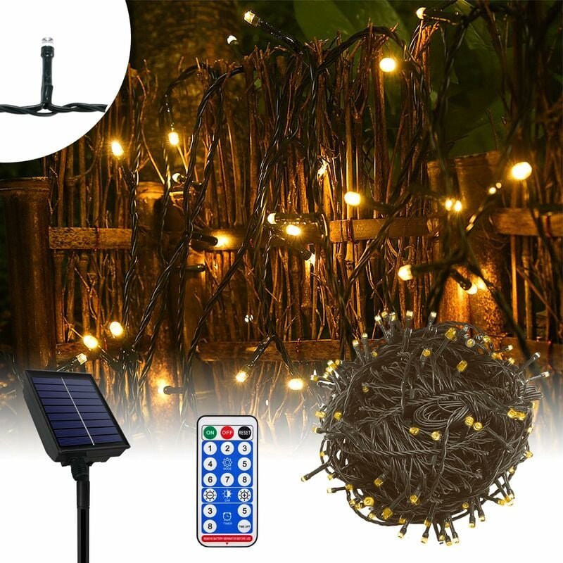 100m Solar Lichterkette 1000 LEDs, 8 Modi Kupferdraht Solarlichterkette Wasserdicht IP44 Lichterkette Außen Weihnachtsbe...