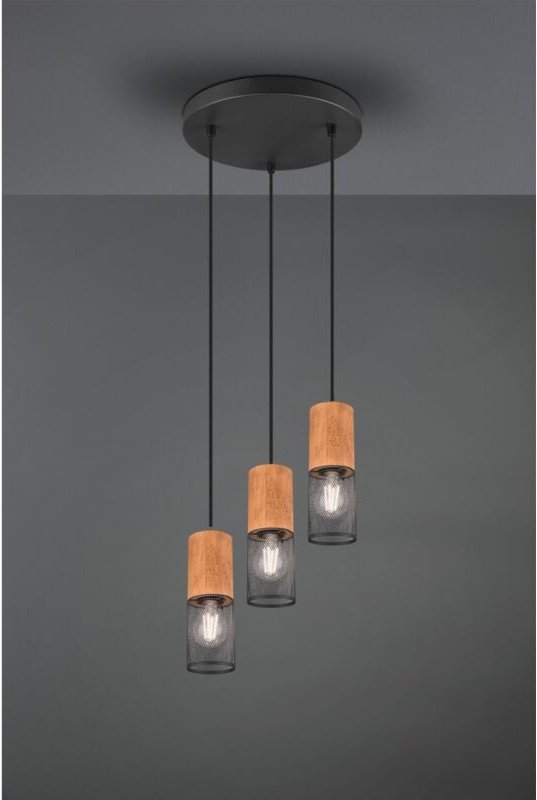 Aufhängung Tosh Schwarz 3xE27 Holz- und Metallkäfig Ø28 cm Trio Lighting