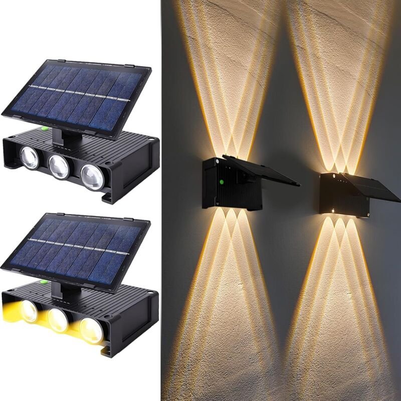 2 Stück Solar Wandleuchte Aussen, Einstellbar Solarlampen für Außen mit 6 Warm Lampe LED Wandleuchten Up & Down Light De...