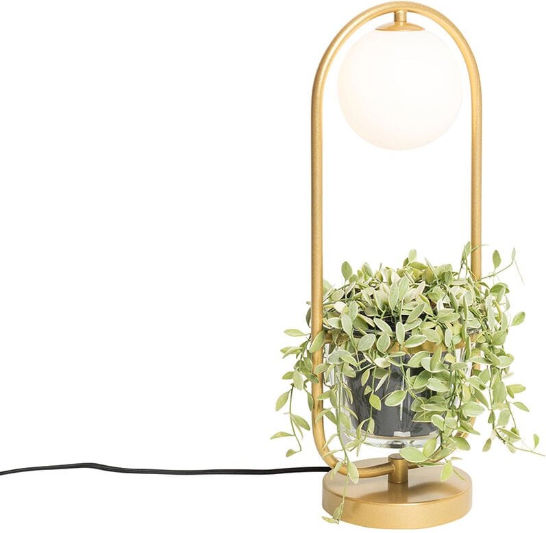 Art Deco Tischlampe Gold mit weißem Glas - Isabella