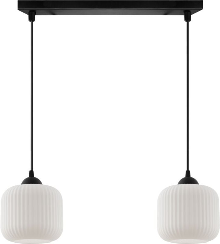 Riffle Hängelampe Schwarz 2 Flache Weisse Zylinderlampenschirme E27