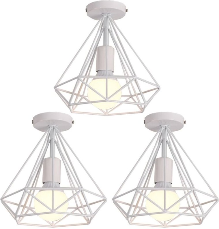 3 Stücke Vintage Industrie Deckenleuchte Käfig Deckenlampe Semi Flush Mount Wohnzimmerlampe Weiß Ø25cm
