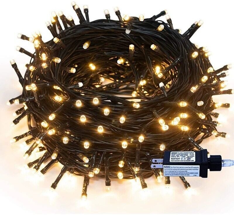 Thumbnail - Warmes Licht) AC-betriebene Lichterkette für den Außenbereich, LED-Lichterkette für den Garten, 33 m Länge, 300 LEDs, 8 ...