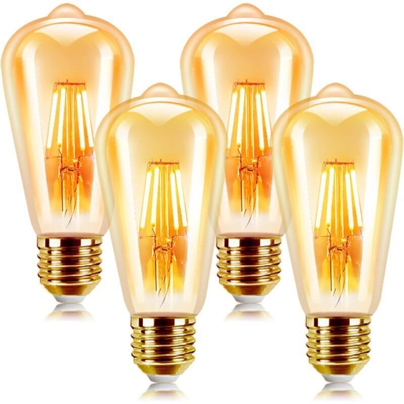 4er-Pack Vintage-LED-Lampen E27, Retro-Edison-Stil, 6 W, dekorative E27-LEDs, warmweiß (2200 K), nicht dimmbar, 4er-Pack